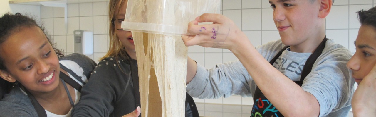 Schoolchildren baking bread at the Nordic Food Lab in Copenhagen. Photo: Anne Bech