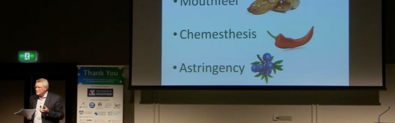 Ole G. Mouritsen talks about gastrophysics and taste (in fact, non-taste in this screenshot). Photo: Courtesy of University of Tasmania